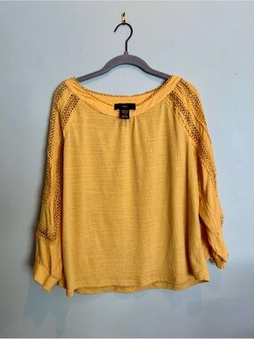 Sunshine Crochet-Sleeve Woven Blouse - Yellow